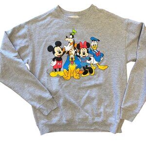 Vintage Disney Crewneck Sweatshirt Mickey Minnie Donald Goofy Pluto Gray Size M